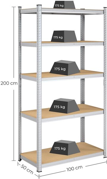 SONGMICS Regál Wera 100x200 cm stříbrný