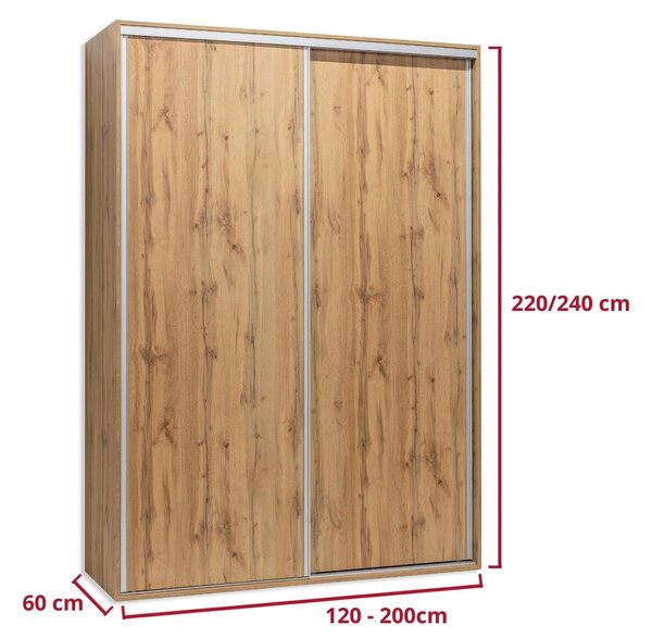 Dvoudveřová šatní skříň ONYX Modřín latte, Šířka: 120 cm, Výška: 220 cm
