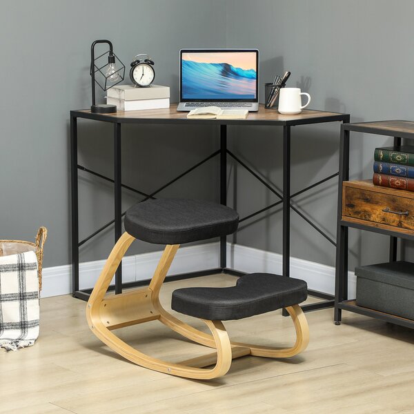 HOMCOM Ergonomická houpací kolenící židle v lněné efekt tkanině a březovém dřevě, 50x73x55 cm, Černá | Aosom