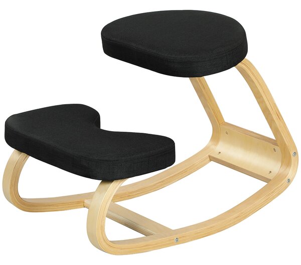 HOMCOM Ergonomická houpací kolenící židle v lněné efekt tkanině a březovém dřevě, 50x73x55 cm, Černá | Aosom