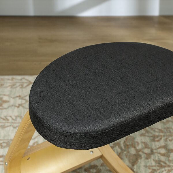 HOMCOM Ergonomická houpací kolenící židle v lněné efekt tkanině a březovém dřevě, 50x73x55 cm, Černá | Aosom