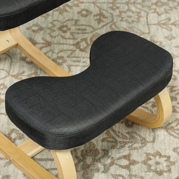 HOMCOM Ergonomická houpací kolenící židle v lněné efekt tkanině a březovém dřevě, 50x73x55 cm, Černá | Aosom