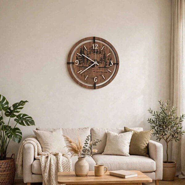 Dřevěné hodiny na zeď les 30 až 50 cm | NILSE: HDF - Javor 30 cm 4804-115436 HDF0702-ruky-silver