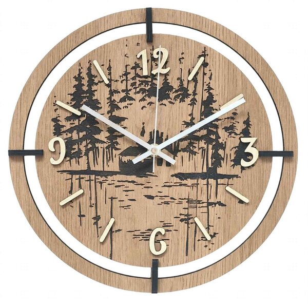 Dřevěné hodiny na zeď les 30 až 50 cm | NILSE: HDF - Javor 30 cm 4804-115436 HDF0702-ruky-silver