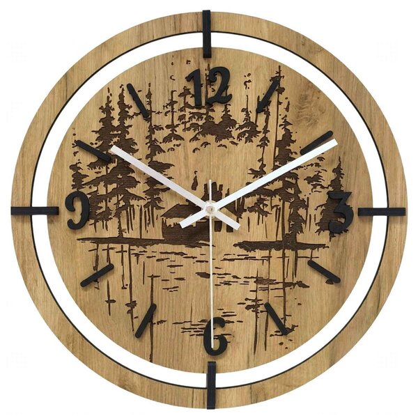 Dřevěné hodiny na zeď les 30 až 50 cm | NILSE: HDF - Javor 30 cm 4804-115436 HDF0702-ruky-silver