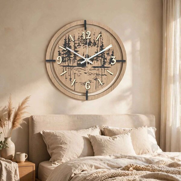 Dřevěné hodiny na zeď les 30 až 50 cm | NILSE: HDF - Javor 30 cm 4804-115436 HDF0702-ruky-silver