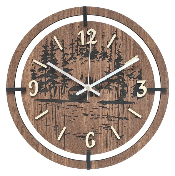 Dřevěné hodiny na zeď les 30 až 50 cm | NILSE: HDF - Javor 30 cm 4804-115436 HDF0702-ruky-silver