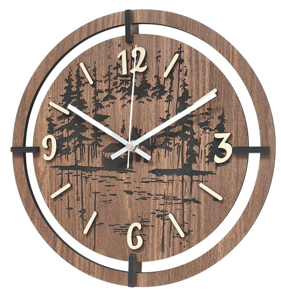 Dřevěné hodiny na zeď les 30 až 50 cm | NILSE: HDF - Javor 30 cm 4804-115436 HDF0702-ruky-silver