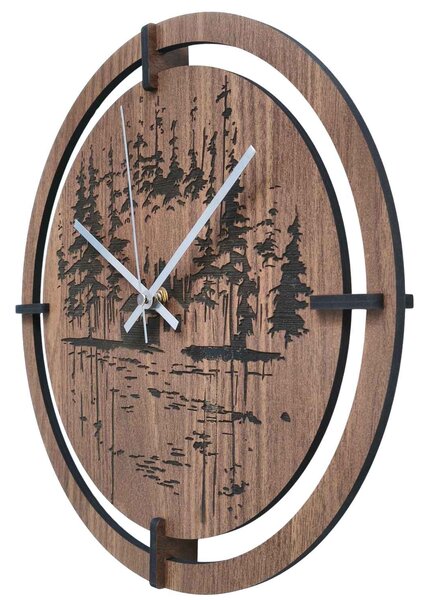 Dřevěné nástěnné hodiny - originální motiv jehličnatého lesa | RENT: HDF - Javor 30 cm 4803-115421 HDF0701-ruky-silver