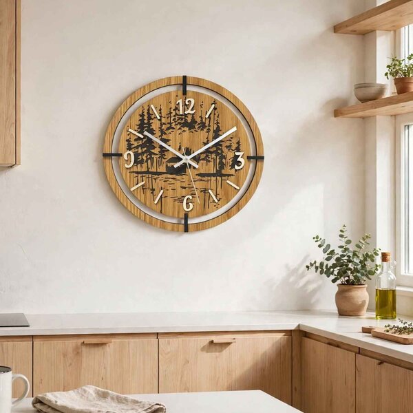 Dřevěné hodiny na zeď les 30 až 50 cm | NILSE: HDF - Javor 30 cm 4804-115436 HDF0702-ruky-silver