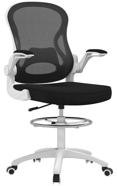 Ergonomická kancelářská židle Vinsetto z prodyšné látky s nastavitelnou výškou a sklopnými područka, 59x65x110-130 cm, bílá a černá | Aosom