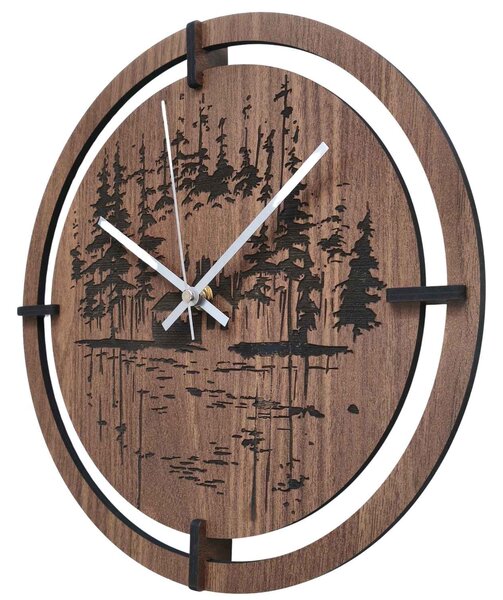 Dřevěné nástěnné hodiny - originální motiv jehličnatého lesa | RENT: HDF - Javor 30 cm 4803-115421 HDF0701-ruky-silver