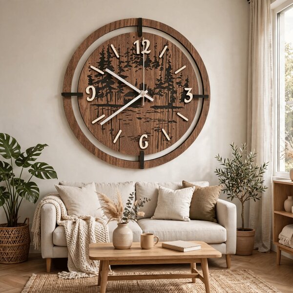 Dřevěné hodiny na zeď les 30 až 50 cm | NILSE: HDF - Javor 30 cm 4804-115436 HDF0702-ruky-silver