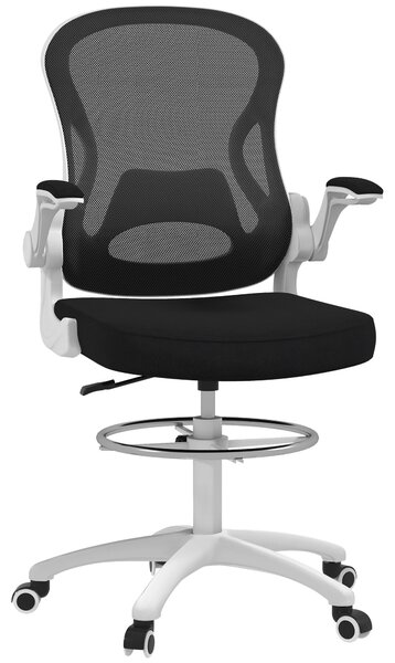 Ergonomická kancelářská židle Vinsetto z prodyšné látky s nastavitelnou výškou a sklopnými područka, 59x65x110-130 cm, bílá a černá | Aosom
