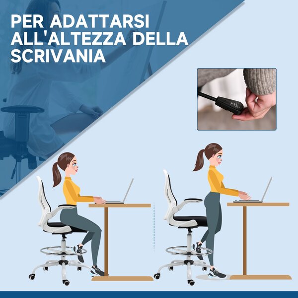 Ergonomická kancelářská židle Vinsetto z prodyšné látky s nastavitelnou výškou a sklopnými područka, 59x65x110-130 cm, bílá a černá | Aosom