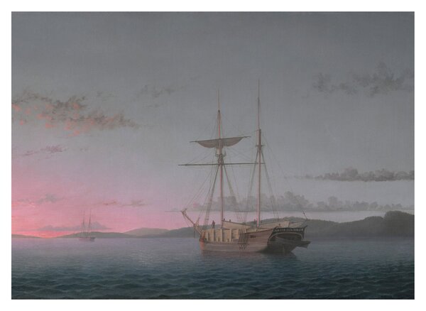 Skleněný obraz - Fitz Henry Lane, Lumber Schooners at Evening on Penobscot Bay, reprodukce (70x50 cm)