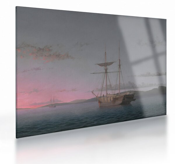 Skleněný obraz - Fitz Henry Lane, Lumber Schooners at Evening on Penobscot Bay, reprodukce (70x50 cm)