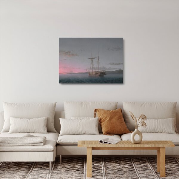 Skleněný obraz - Fitz Henry Lane, Lumber Schooners at Evening on Penobscot Bay, reprodukce (70x50 cm)