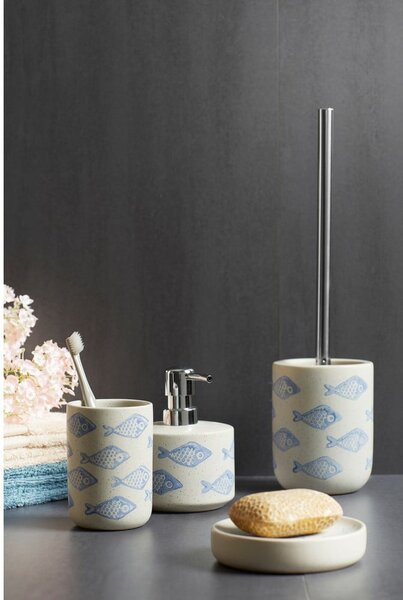 Modro-bílý keramický kelímek na kartáčky Wenko Aquamarin