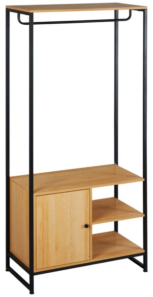 HOMCOM Stojan na oblečení se stylem průmyslového designu, skříň s vnitřní policí a 2 otevřenými bočními kompartmány, 80x40x180cm, Přírodní | Aosom