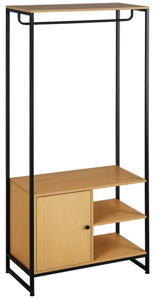 HOMCOM Stojan na oblečení se stylem průmyslového designu, skříň s vnitřní policí a 2 otevřenými bočními kompartmány, 80x40x180cm, Přírodní | Aosom