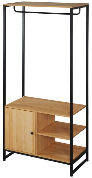 HOMCOM Stojan na oblečení se stylem průmyslového designu, skříň s vnitřní policí a 2 otevřenými bočními kompartmány, 80x40x180cm, Přírodní | Aosom