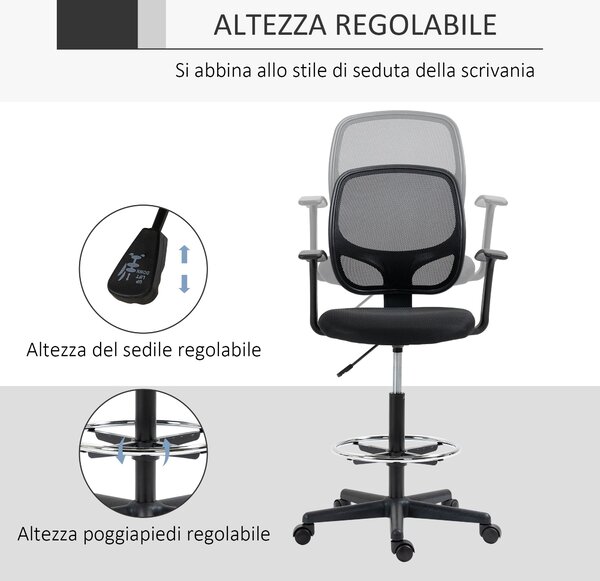 Vinsetto Nastavitelná výšková kancelářská židle s područkami, otočnými kolečky a polstrovaným sedadlem, 60x56x110-132cm, Černá | Aosom