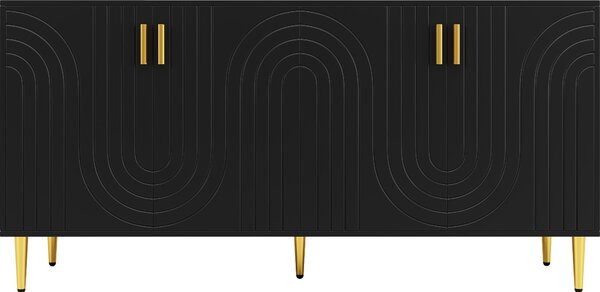 Fortuna Lai černá komoda (152 x 40 x 75 cm) s jedinečným vlnitým designem a zlatými úchytkami a nožkami, která vytvoří elegantní jídelní kout (předchozí sku: N620P17539192AAS)