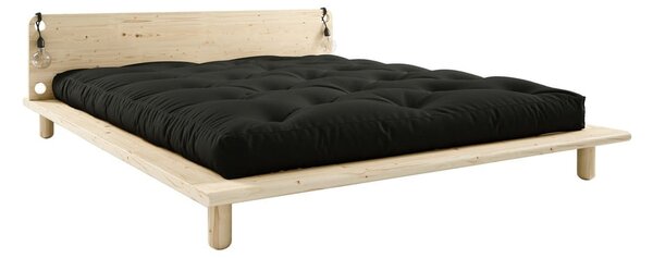 Dvoulůžková postel z masivního dřeva s čelem, lampičkami a černou matrací Comfort Karup Design Peek, 160 x 200 cm