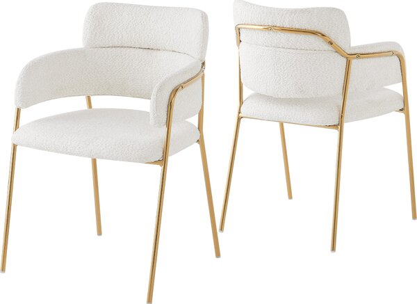 Jídelní židle Fortuna Lai (2 ks), moderní jídelní židle se zlatými nohami, židle do obývacího pokoje, jídelny a ložnice, ergonomická židle, židle, béžová barva