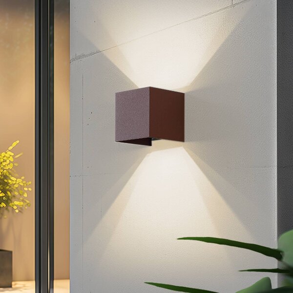 Lindby Smart LED venkovní nástěnné svítidlo Dara rust angular RGB Tuya, stmívatelný, Hnědá / rez, Plast, Moderní