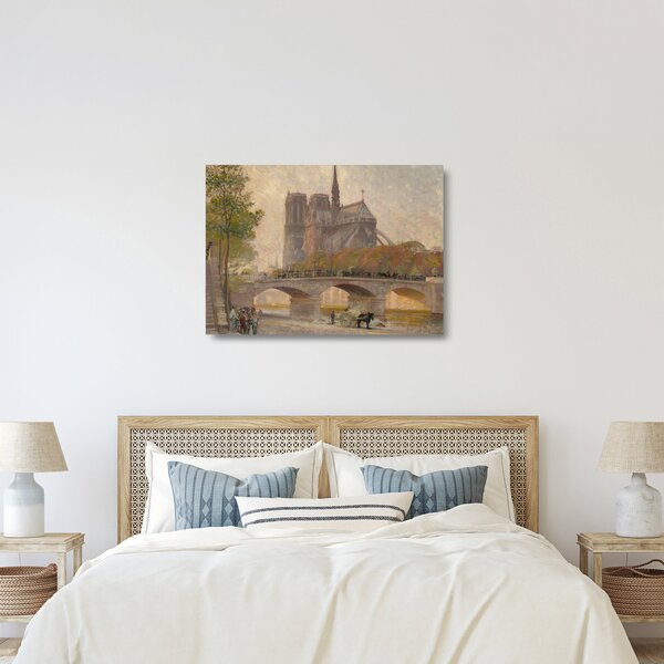 Skleněný obraz - Robert William Vonnoh, Notre Dame de Paris, reprodukce (70x50 cm)