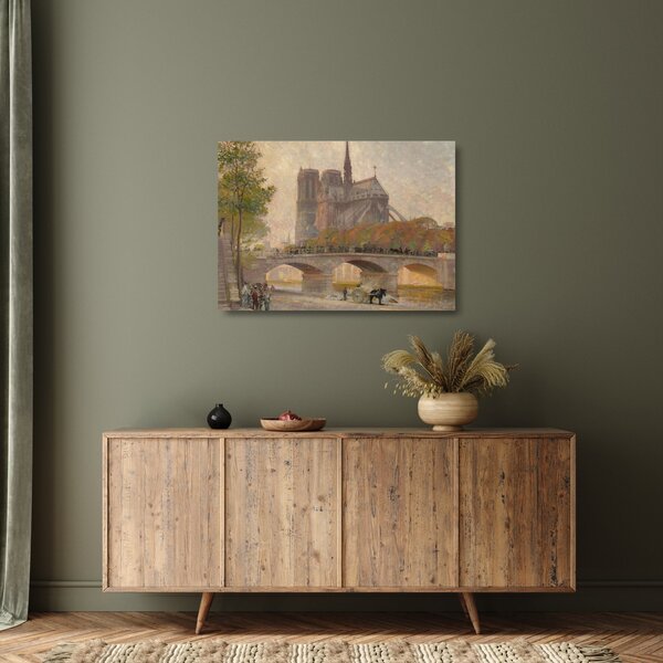 Skleněný obraz - Robert William Vonnoh, Notre Dame de Paris, reprodukce (70x50 cm)