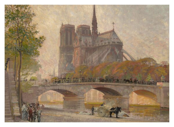 Skleněný obraz - Robert William Vonnoh, Notre Dame de Paris, reprodukce (70x50 cm)