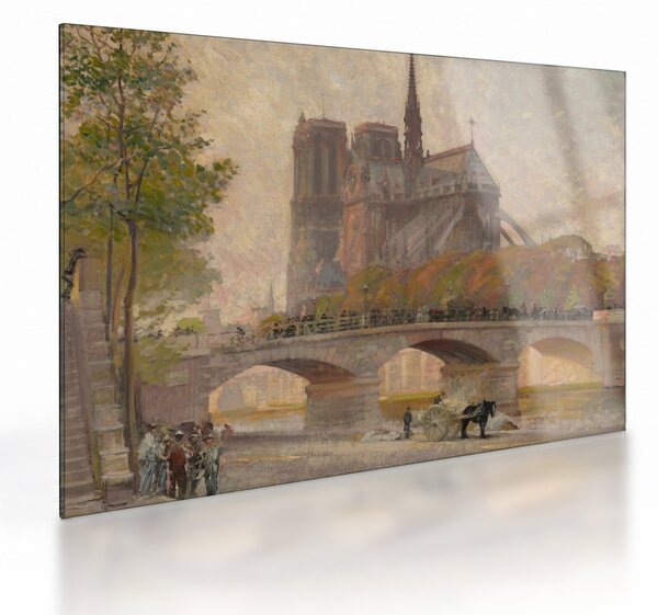 Skleněný obraz - Robert William Vonnoh, Notre Dame de Paris, reprodukce (70x50 cm)