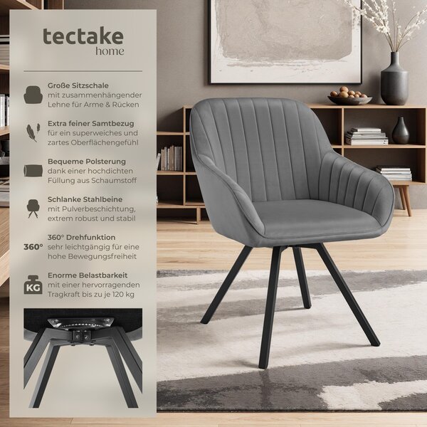 Tectake® Otočné křeslo Snug čalouněné, sametový vzhled 58 x 58 x 82 cm