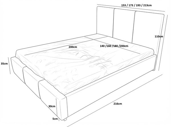 Čalouněná postel 140x200 EABNA s úložným prostorem - bílá