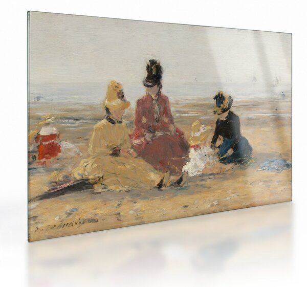Skleněný obraz - Eugène Boudin, On the Beach, Trouville, reprodukce (70x50 cm)