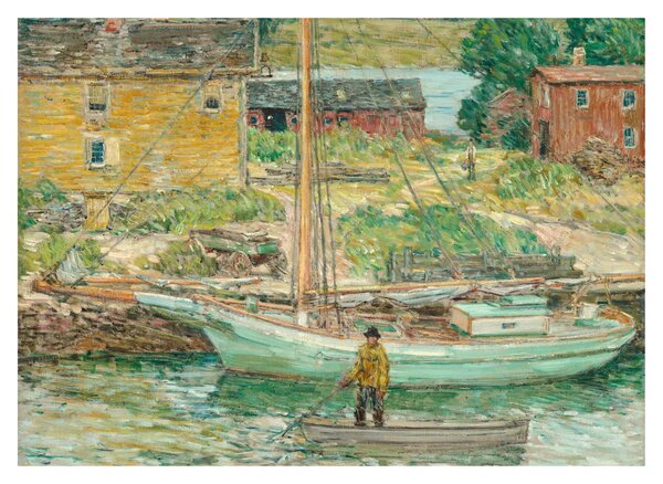 Skleněný obraz - Childe Hassam, Oyster Sloop, Cos Cob, reprodukce (70x50 cm)