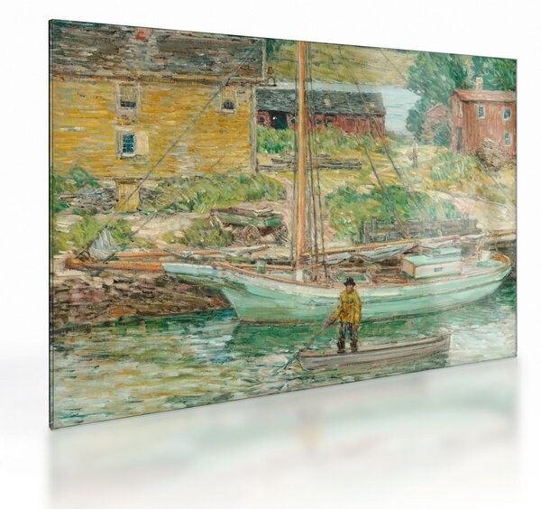 Skleněný obraz - Childe Hassam, Oyster Sloop, Cos Cob, reprodukce (70x50 cm)
