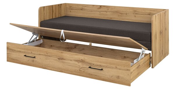 Rozkládací postel 80 cm BRW Tetrix (dub wotan + hnědá)