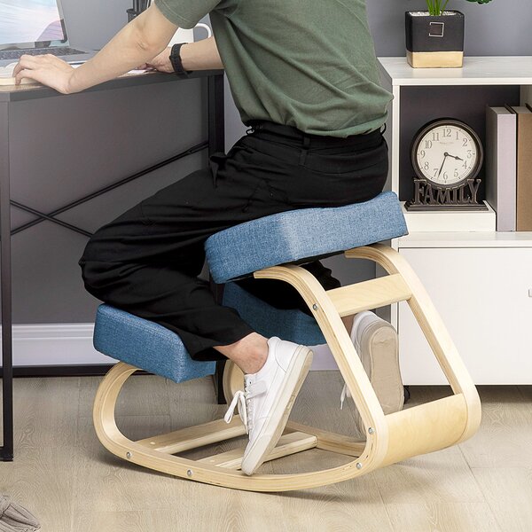 Vinsetto Ergonomická Kolenní Židle z Březového Dřeva, Křeslo pro Udržení Správného Držení Těla s Paměťovou Pěnou a Polyesterovým Polštářem pro Domov a