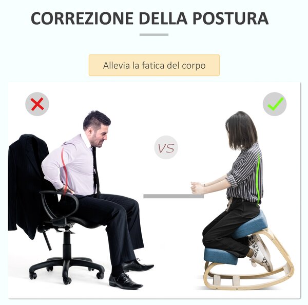 Vinsetto Ergonomická Kolenní Židle z Březového Dřeva, Křeslo pro Udržení Správného Držení Těla s Paměťovou Pěnou a Polyesterovým Polštářem pro Domov a