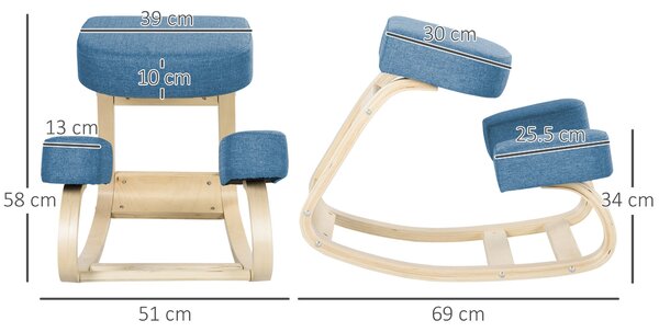Vinsetto Ergonomická Kolenní Židle z Březového Dřeva, Křeslo pro Udržení Správného Držení Těla s Paměťovou Pěnou a Polyesterovým Polštářem pro Domov a