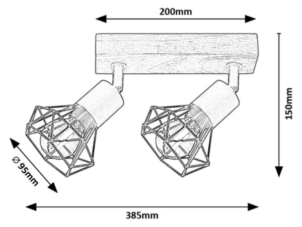 Rabalux Zeus stropní světlo 2x40 W černá-dřevo 3138