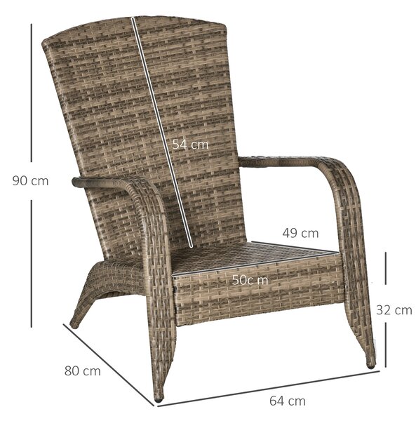 Zahradní křeslo Adirondack Outsunny s područkami a polštáři, ratan a ocel, 64x80x90 cm, Hnědé a Modré | Aosom