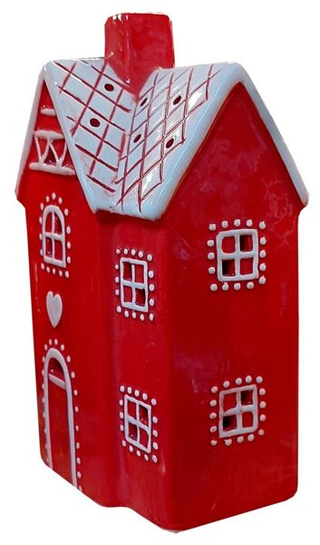 Domek keramický červený svítící 16,3*9,8cm 2009308-1