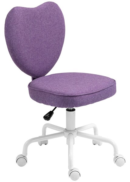 HOMCOM Židle k Psacímu Stolu ve Tvaru Srdce, Kancelářská Židle s 5 Otáčivými Kolíčky a Nastavitelnou Výškou v Textilu, 40x50x79-89cm, Fialová | Aosom