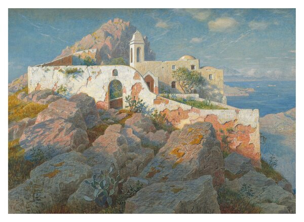 Skleněný obraz - William Stanley Haseltine, Santa Maria a Cetrella, Anacapri, reprodukce (70x50 cm)