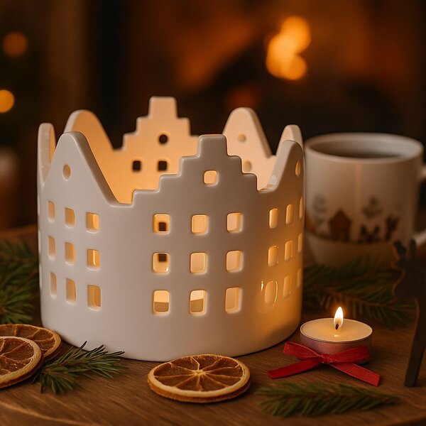 Svícen porcelánový domky 10,5*8,5cm 9305201-1A